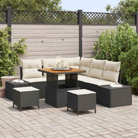 vidaXL Garten-Sofa-Set mit Speicher 8 pcs Schwarz Poly Rattan