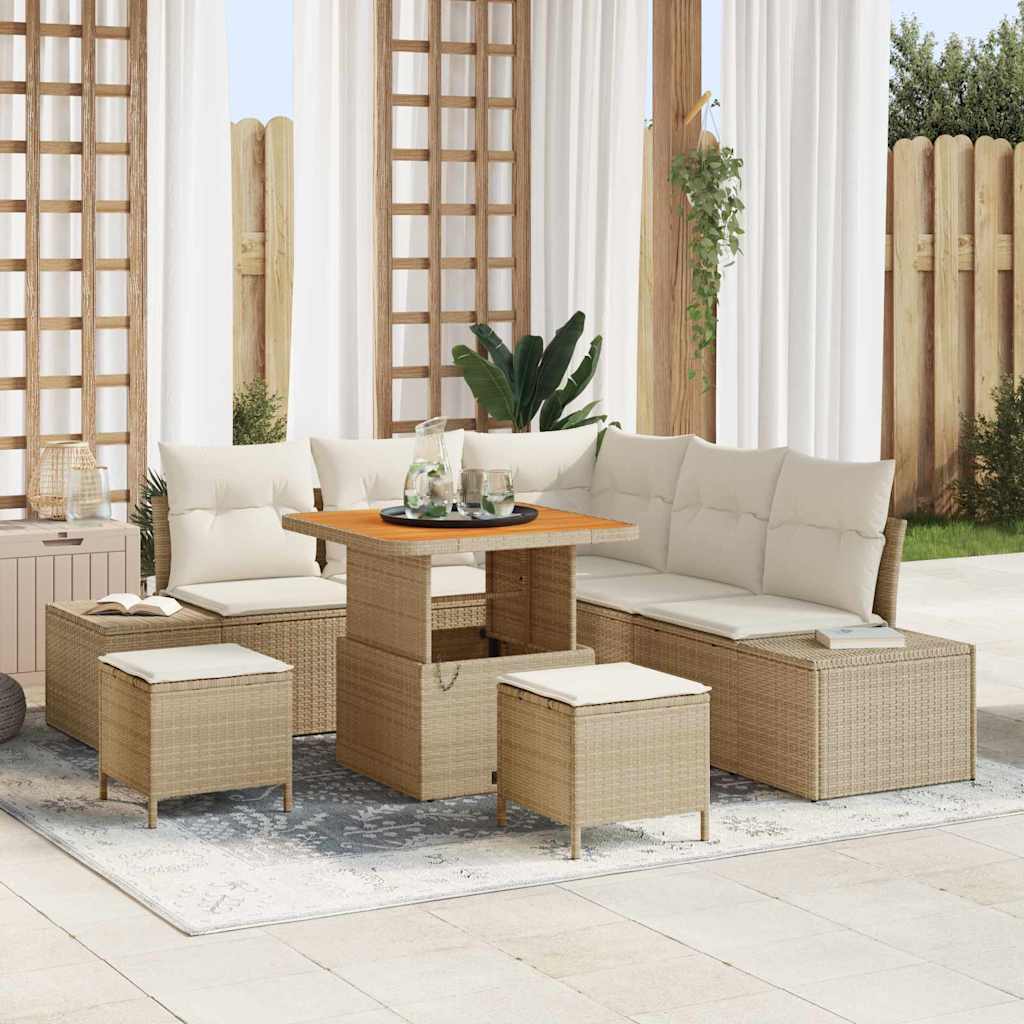 vidaXL Garten-Sofa-Set mit Speicher 8 pcs Schwarz Poly Rattan