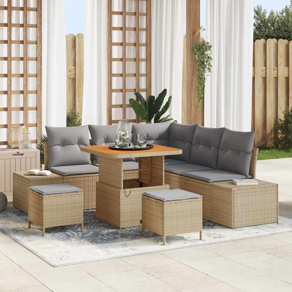 vidaXL Garten-Sofa-Set mit Speicher 8 pcs Schwarz Poly Rattan