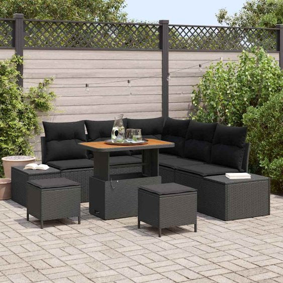 vidaXL Garten-Sofa-Set mit Speicher 8 pcs Schwarz Poly Rattan