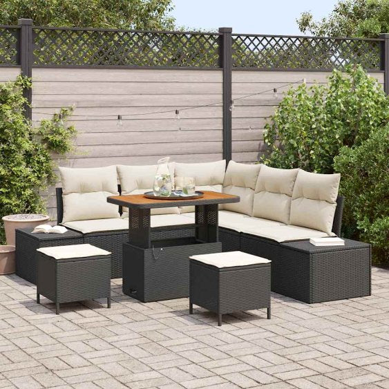 vidaXL Garten-Sofa-Set mit Speicher 8 pcs Schwarz Poly Rattan