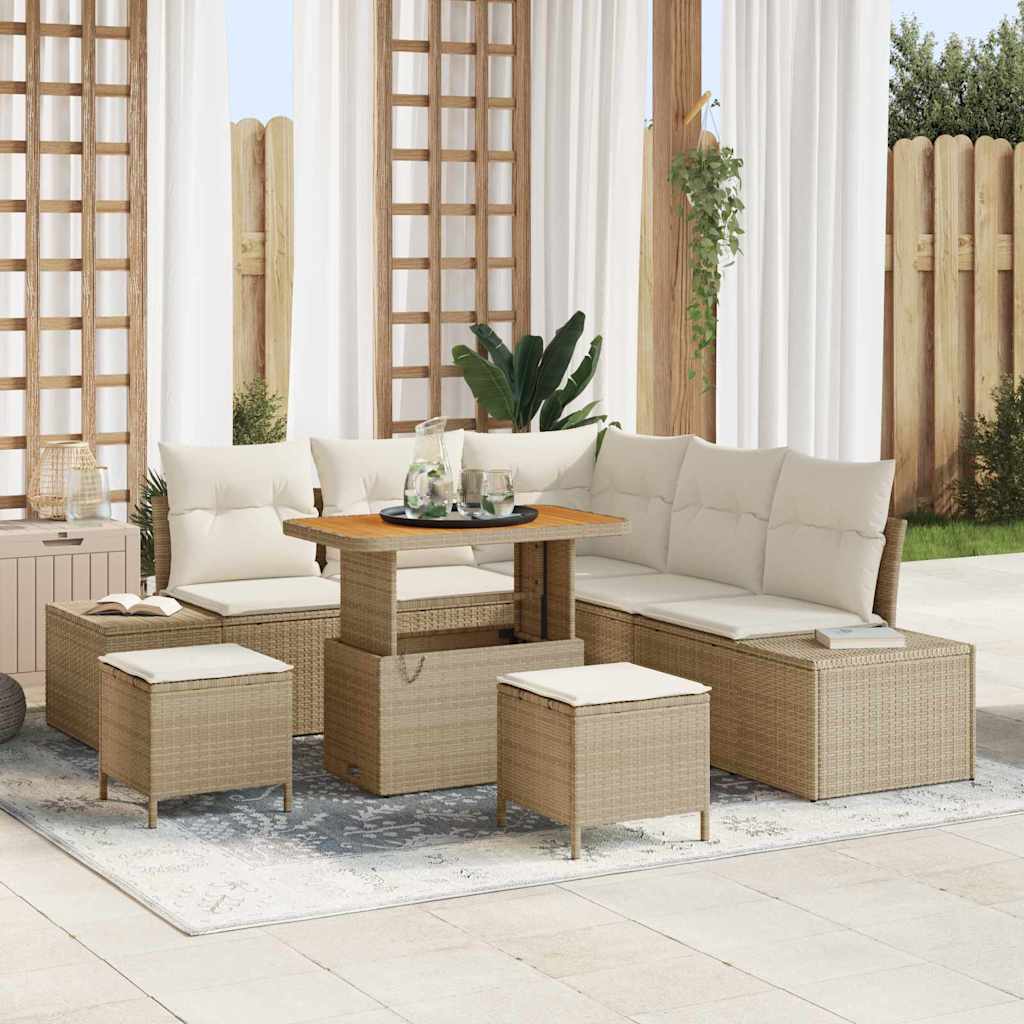 vidaXL Garten-Sofa-Set mit Speicher 8 pcs Schwarz Poly Rattan