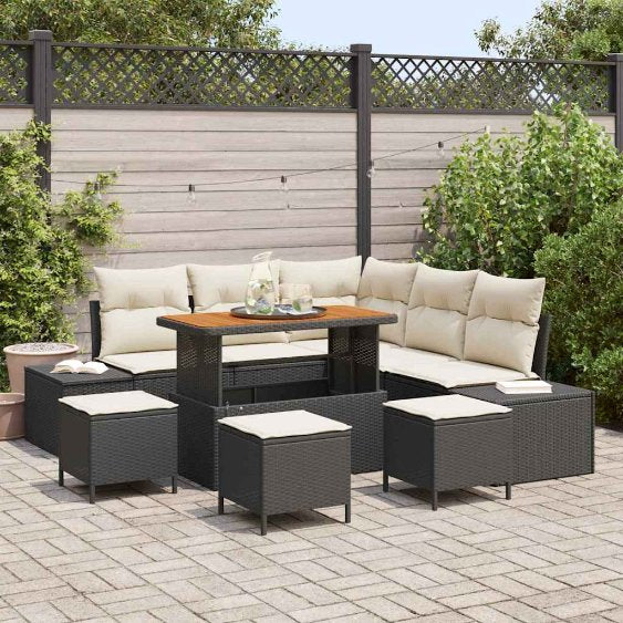 vidaXL Garten-Sofa-Set mit Speicher 8 pcs Schwarz Poly Rattan