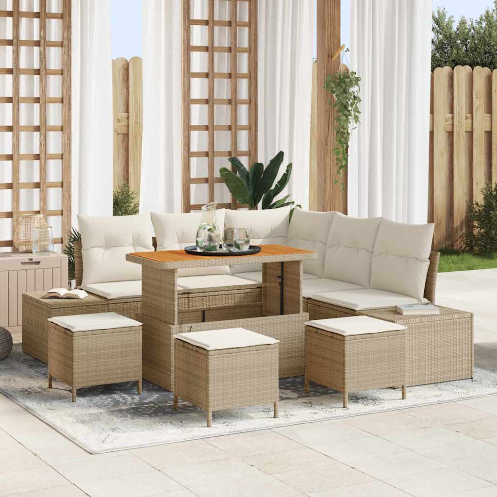 vidaXL Garten-Sofa-Set mit Speicher 8 pcs Schwarz Poly Rattan