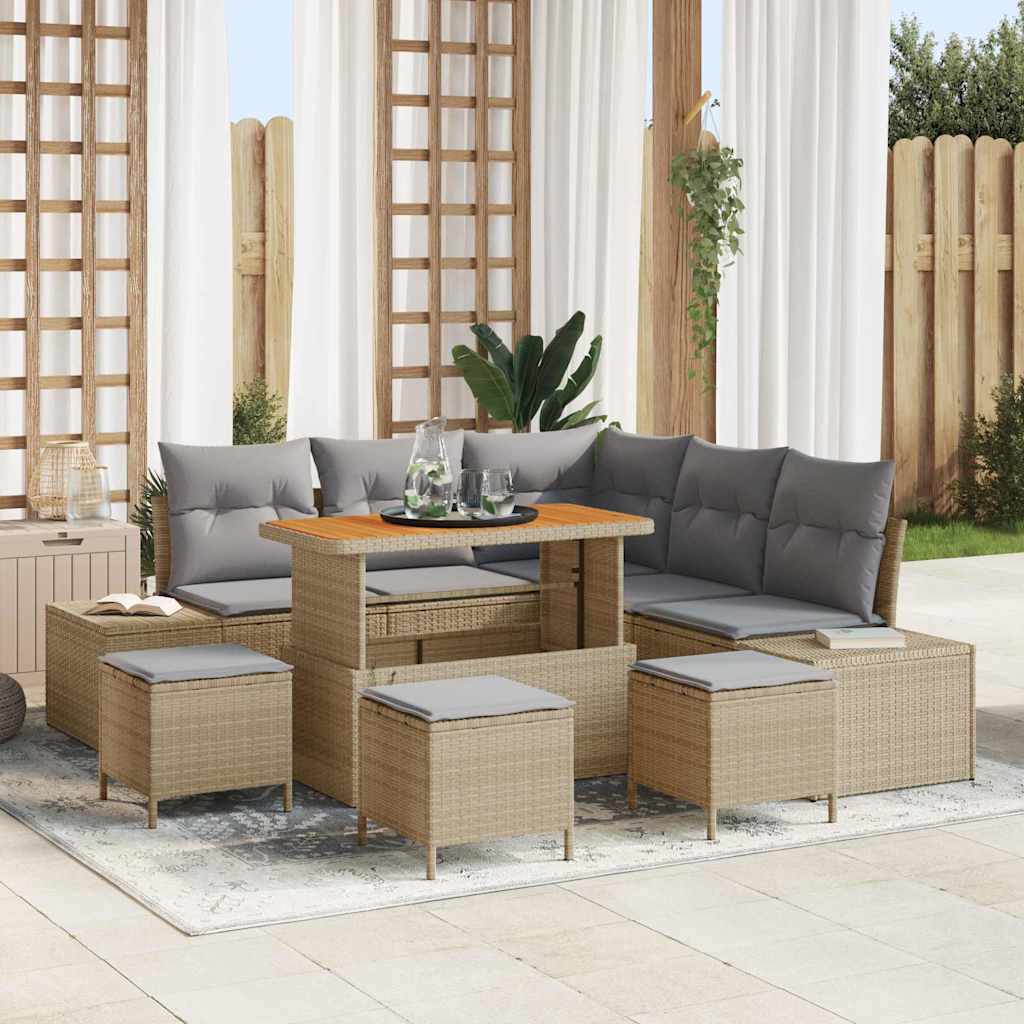 vidaXL Garten-Sofa-Set mit Speicher 8 pcs Schwarz Poly Rattan