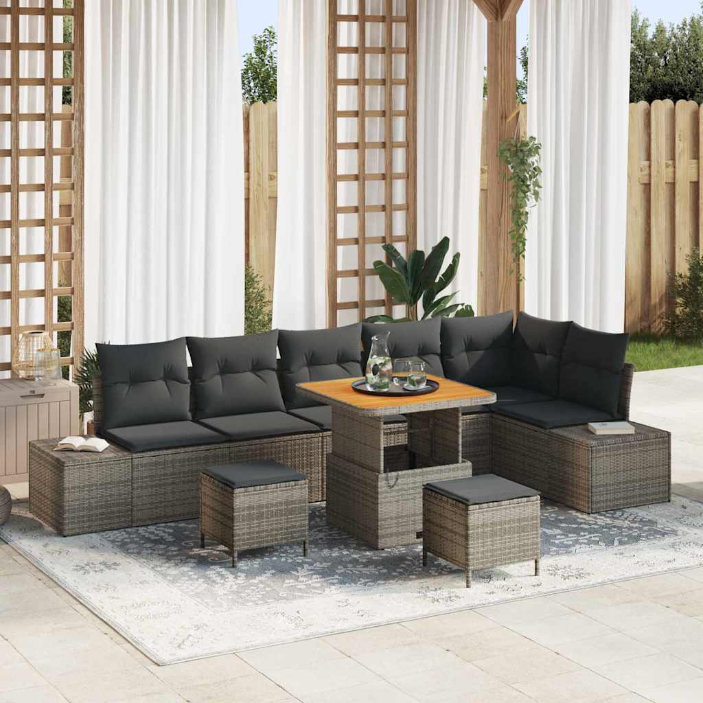 vidaXL Gartensofa-set mit Kissen 9 pcs Schwarz Poly Rattan