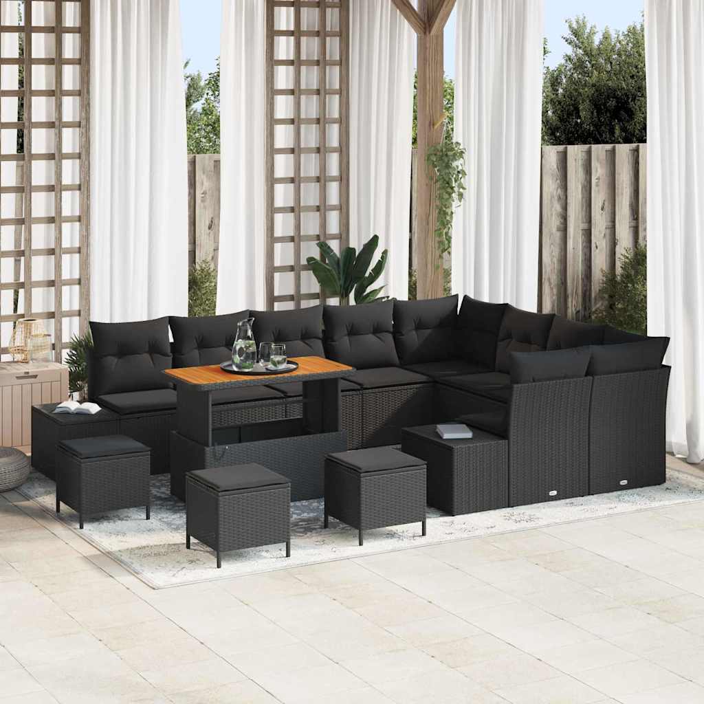 vidaXL Gartensofa-set mit Kissen 12 pcs Schwarz Poly Rattan