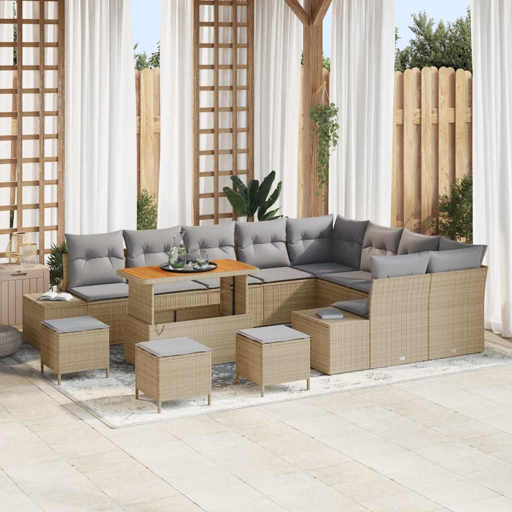 vidaXL Gartensofa-set mit Kissen 12 pcs Schwarz Poly Rattan