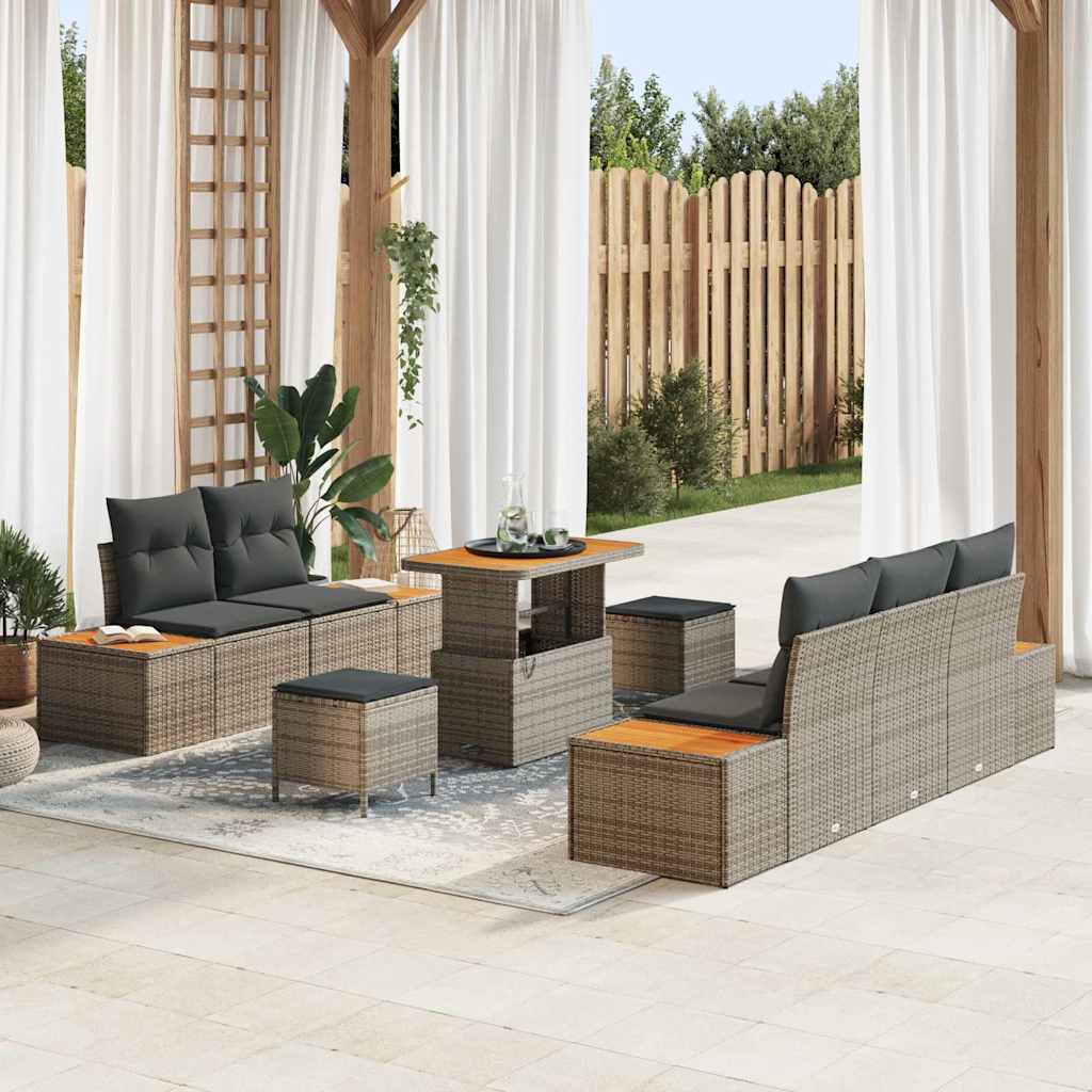 vidaXL Garten-Sofa-Set mit Kissen mit Speicher 8 pcs Schwarz