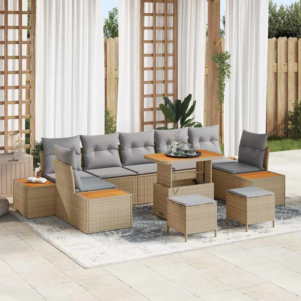 vidaXL Gartensofa-set mit Kissen 10 pcs Schwarz Poly Rattan