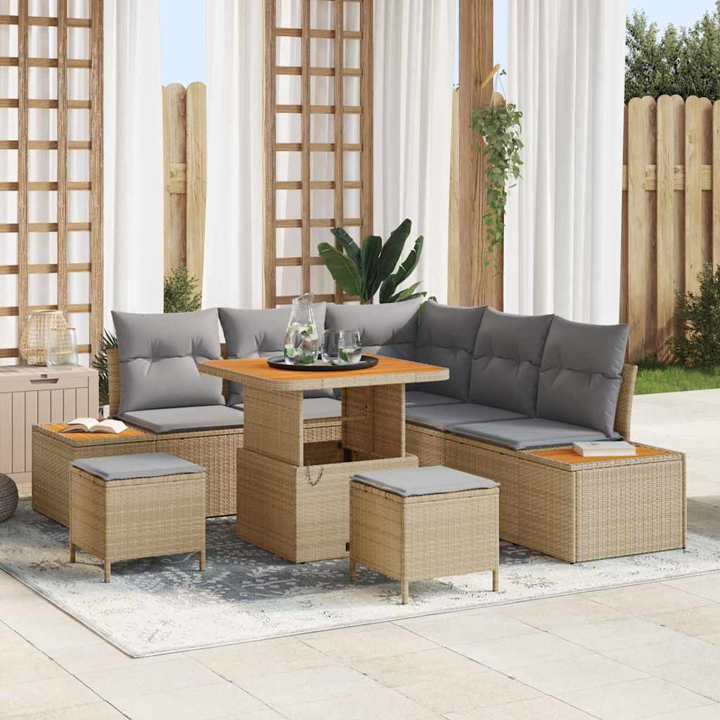 vidaXL Garten-Sofa-Set mit Kissen mit Speicher Schwarz Poly Rattan