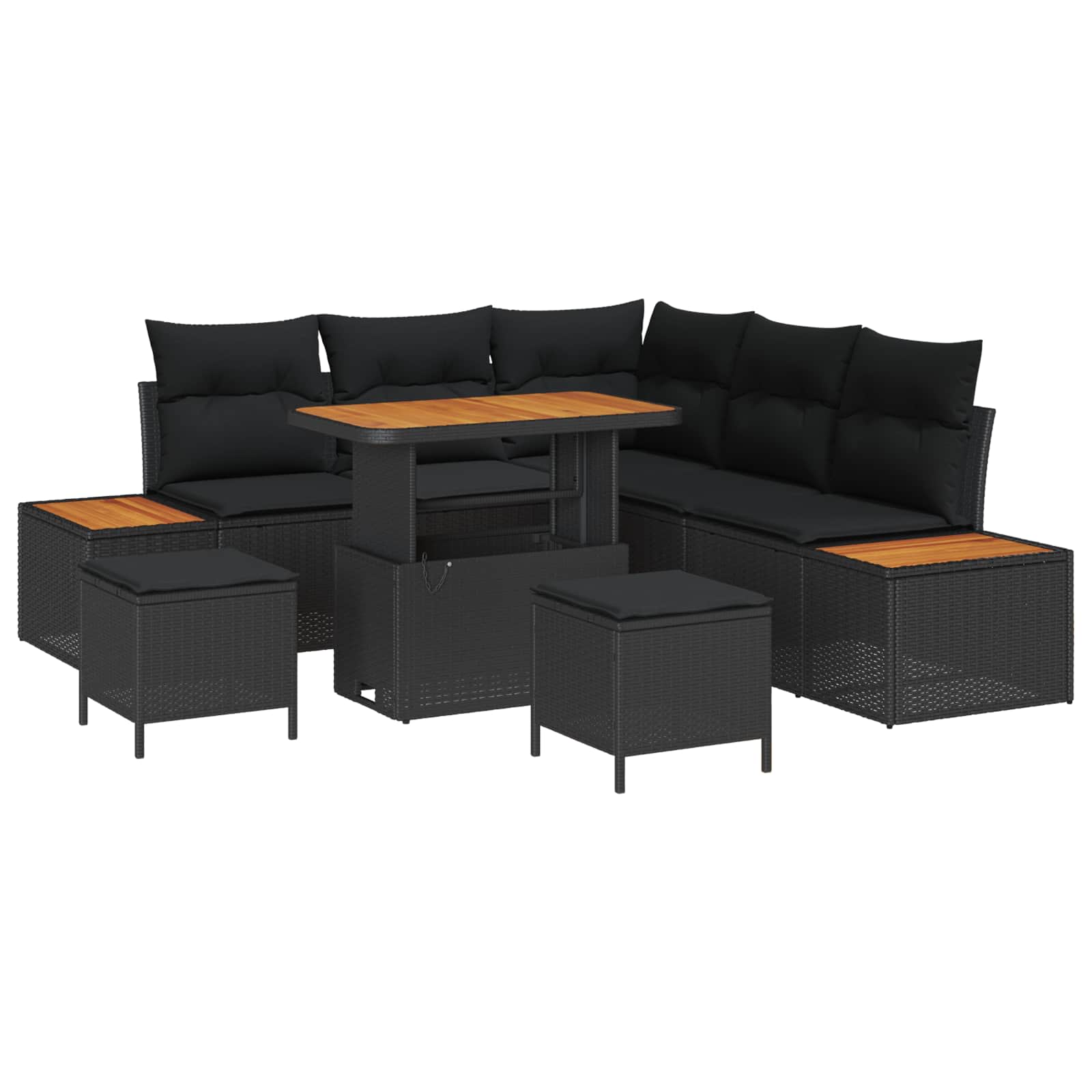 vidaXL Garten-Sofa-Set mit Kissen mit Speicher Schwarz Poly Rattan