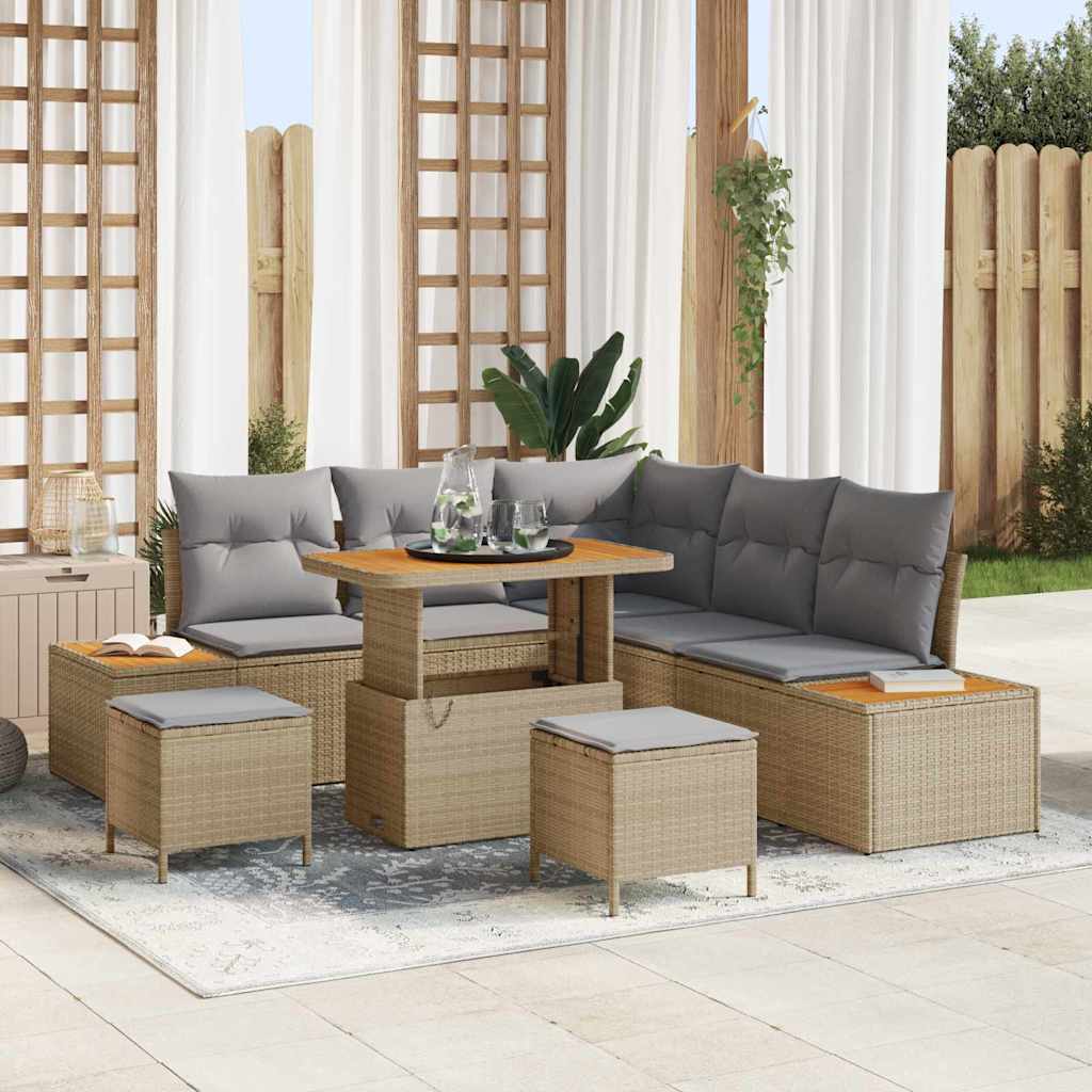 vidaXL Garten-Sofa-Set mit Kissen mit Speicher Schwarz Poly Rattan