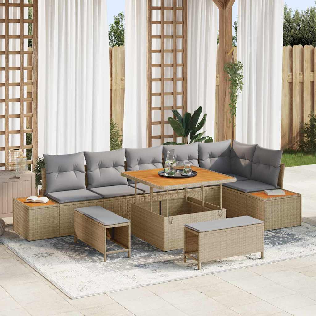 vidaXL Garten-Sofa-Set mit Kissen mit Speicher Schwarz Poly Rattan