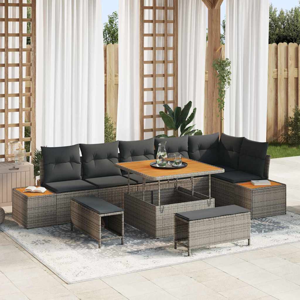 vidaXL Garten-Sofa-Set mit Kissen mit Speicher Schwarz Poly Rattan
