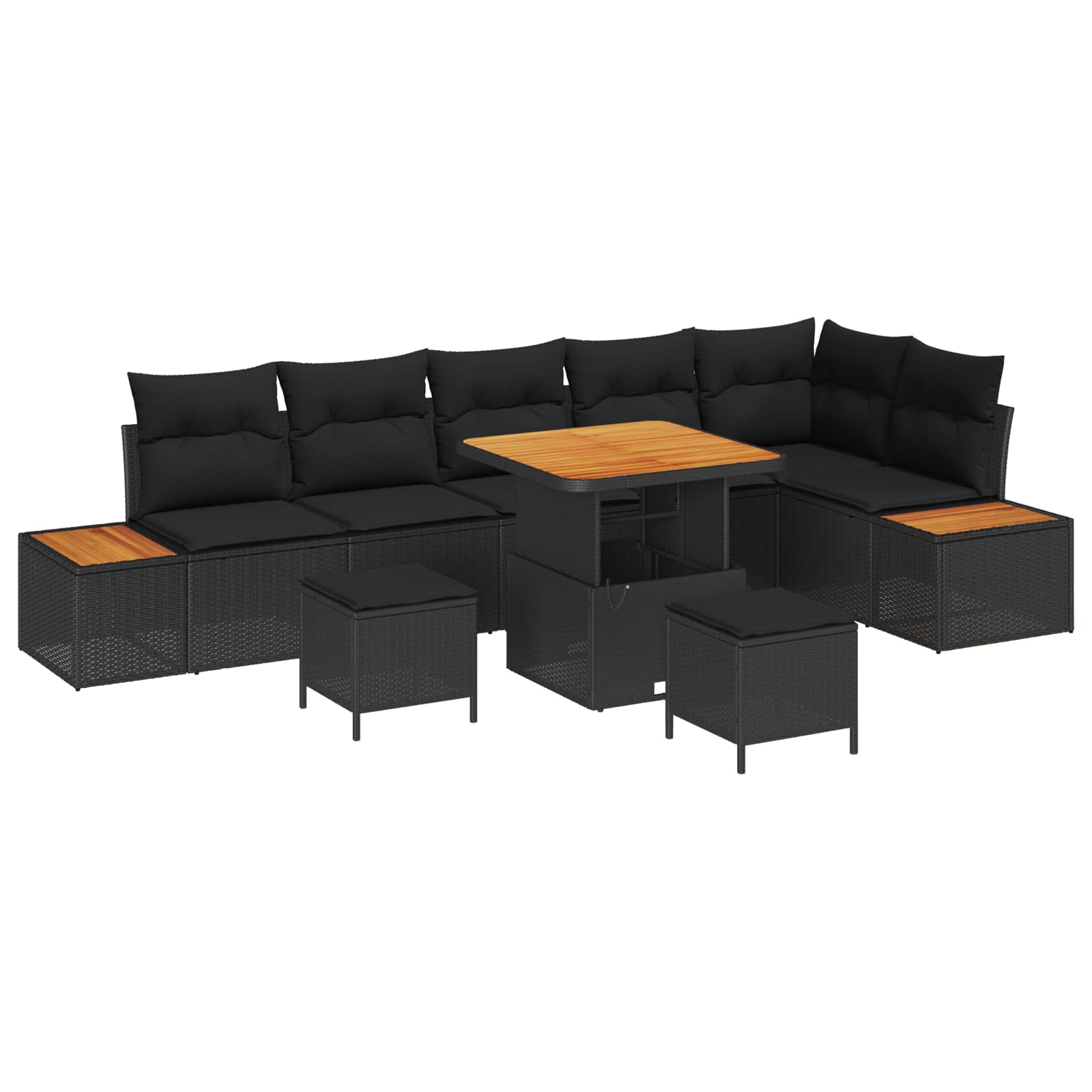 vidaXL Garten-Sofa-Set mit Kissen mit Speicher Schwarz Poly Rattan