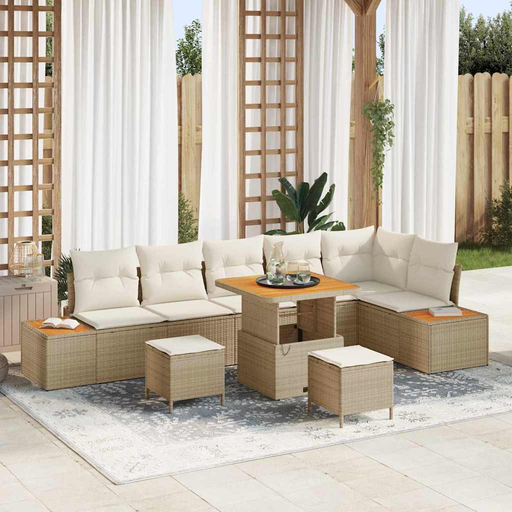 vidaXL Garten-Sofa-Set mit Kissen mit Speicher Schwarz Poly Rattan