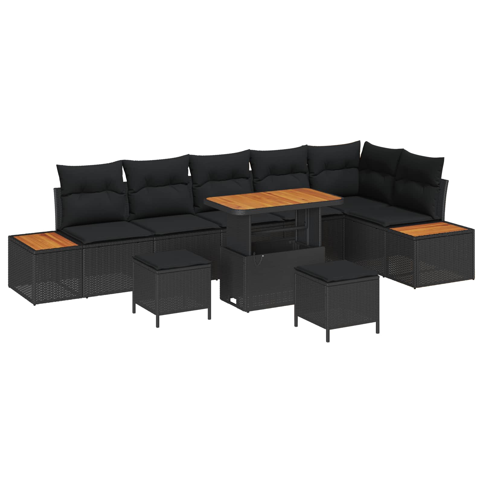 vidaXL Garten-Sofa-Set mit Kissen mit Speicher Schwarz Poly Rattan