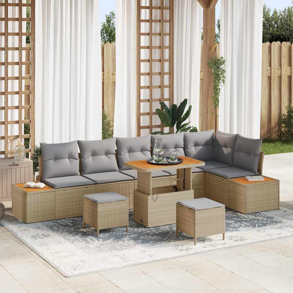 vidaXL Garten-Sofa-Set mit Kissen mit Speicher Schwarz Poly Rattan