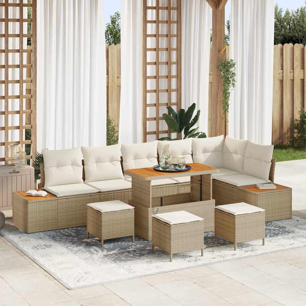vidaXL Garten-Sofa-Set mit Kissen mit Speicher Schwarz Poly Rattan