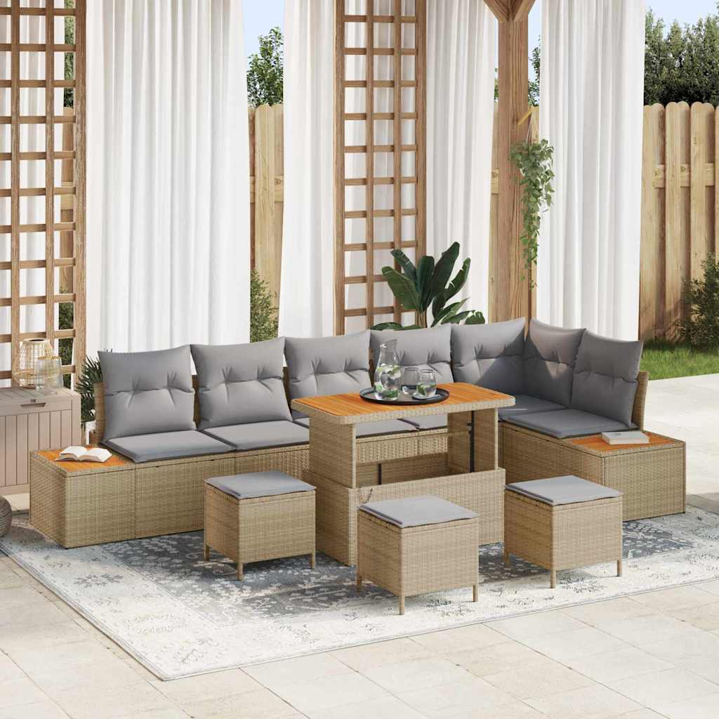vidaXL Garten-Sofa-Set mit Kissen mit Speicher Schwarz Poly Rattan
