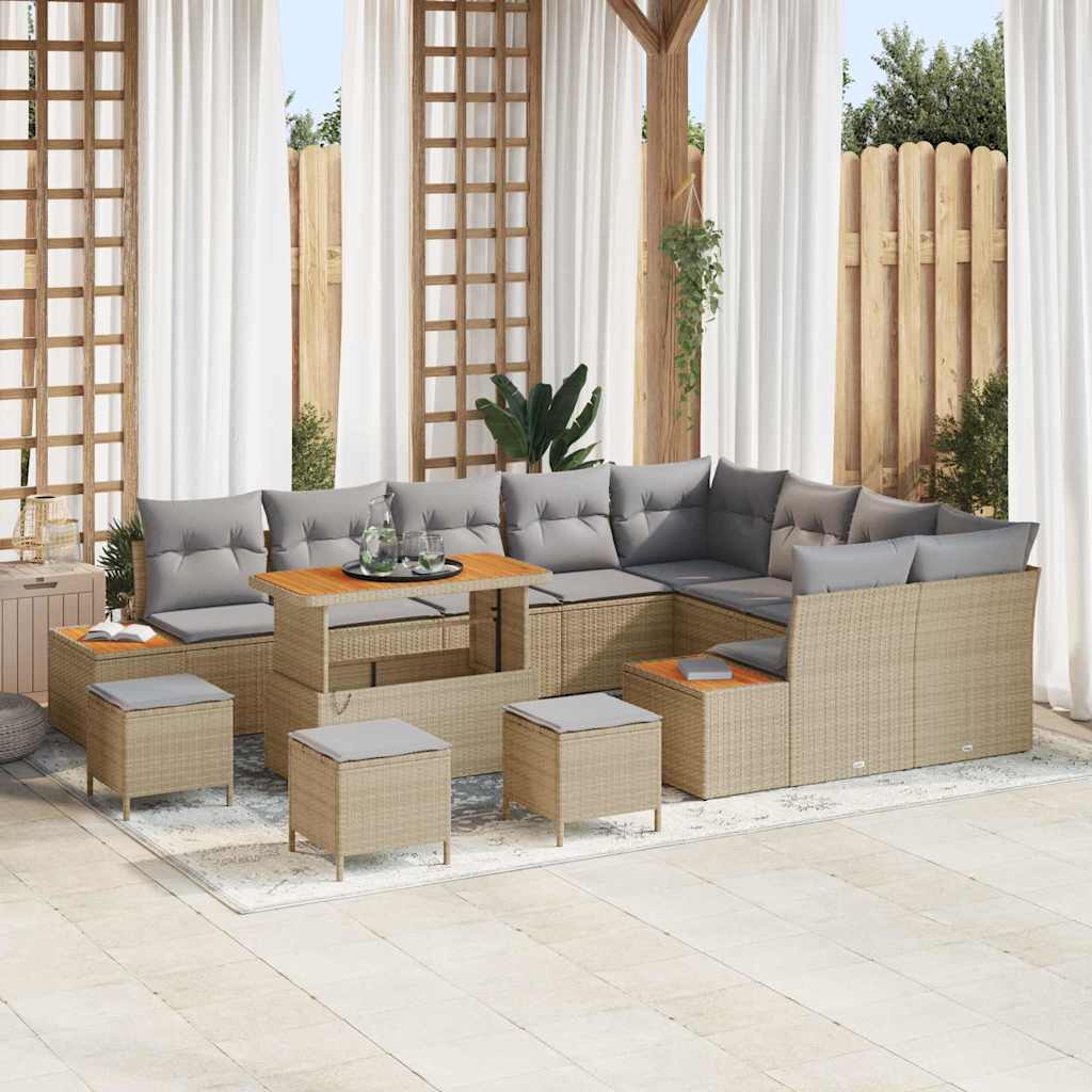 vidaXL Garten-Sofa-Set mit Kissen mit Speicher Schwarz Poly Rattan