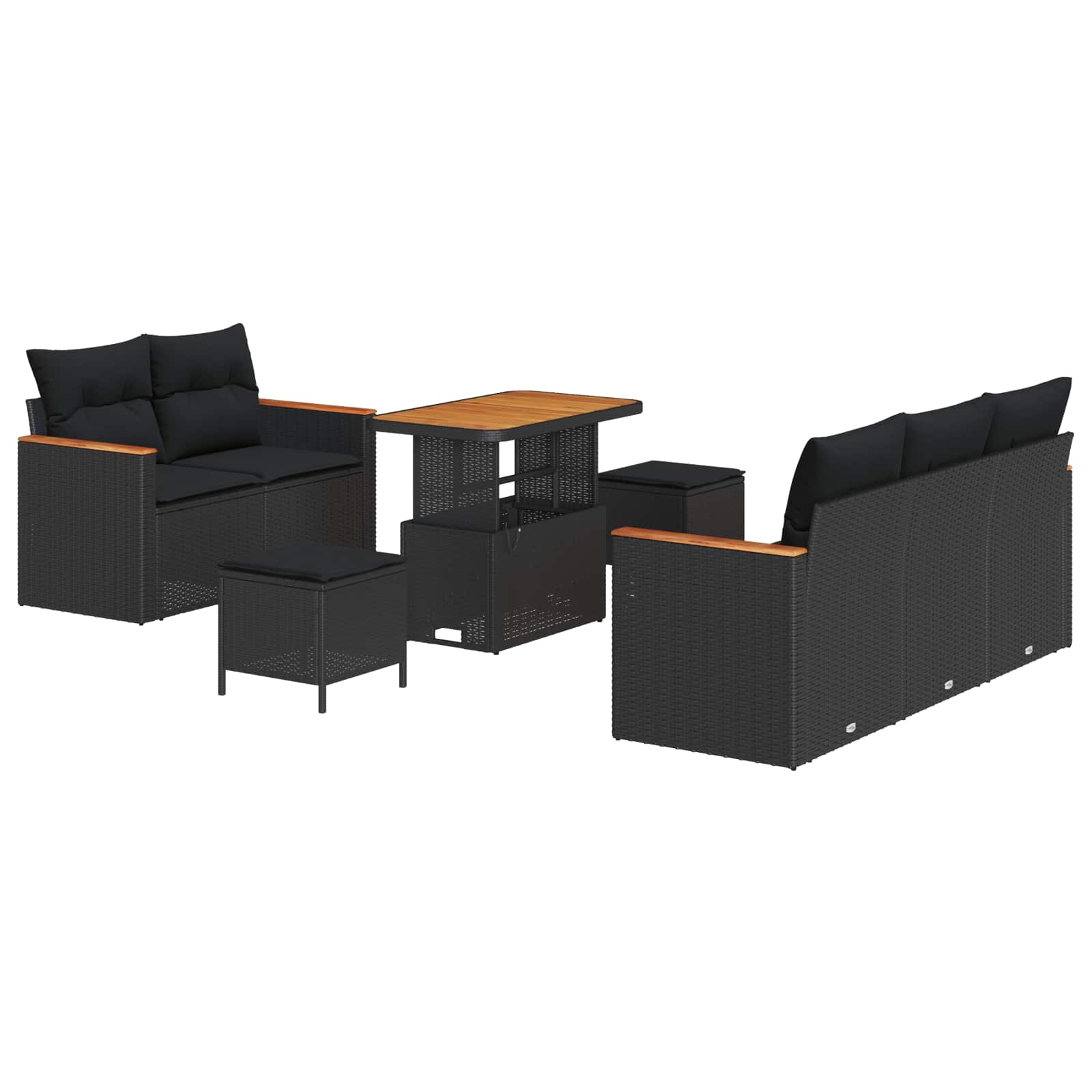 vidaXL Garten-Sofa-Set mit Kissen mit Speicher Schwarz Poly Rattan