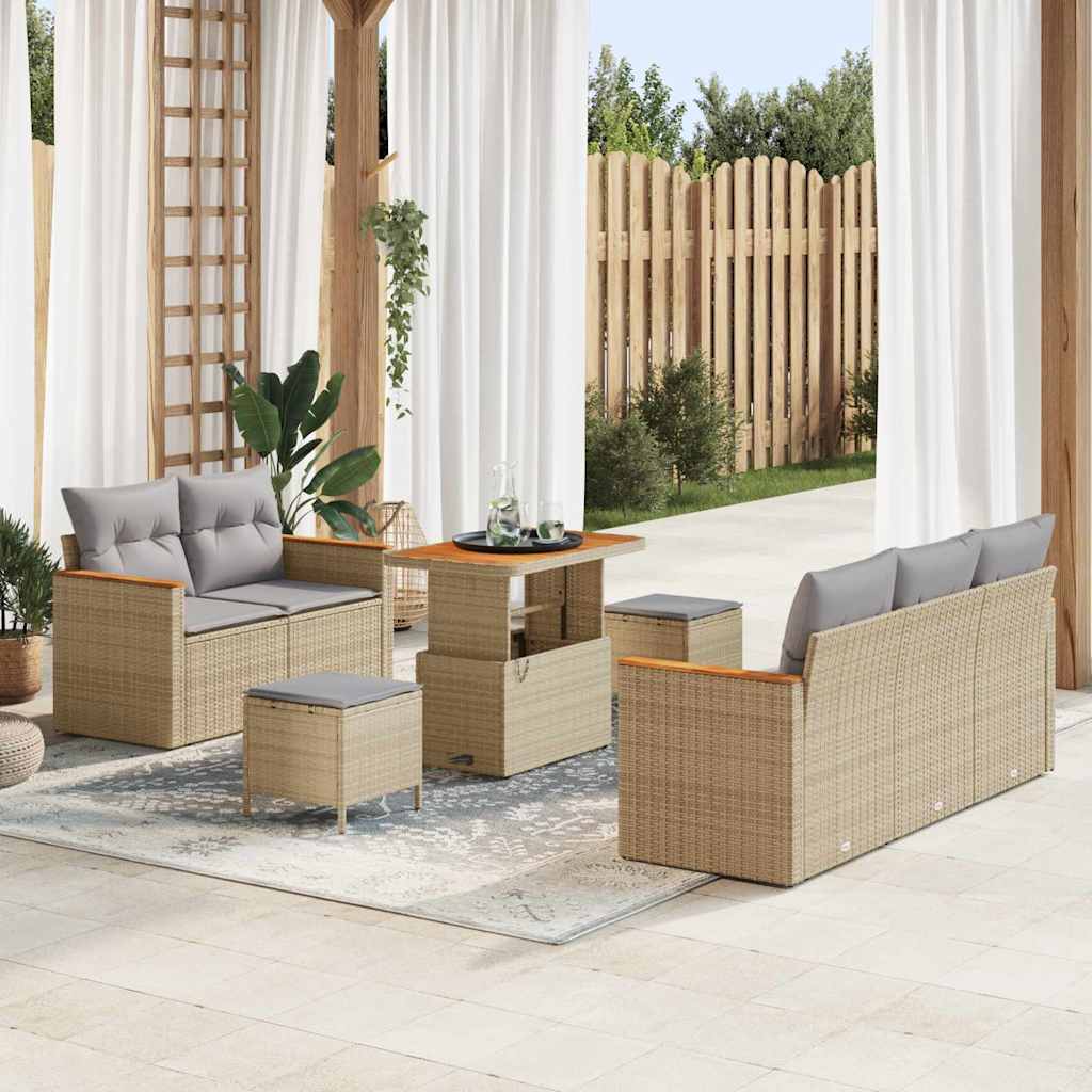 vidaXL Garten-Sofa-Set mit Kissen mit Speicher Schwarz Poly Rattan