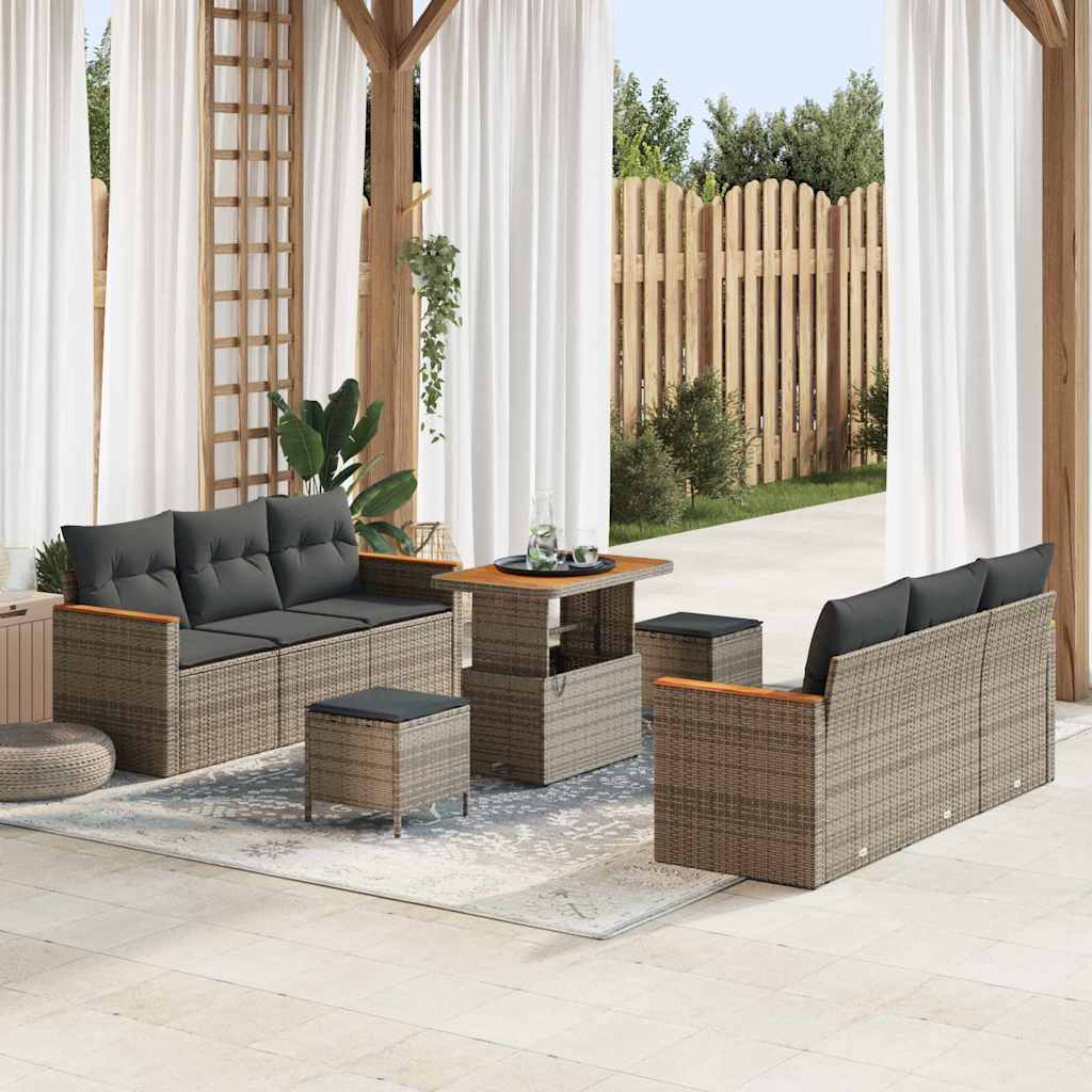 vidaXL Garten-Sofa-Set mit Kissen mit Speicher Schwarz Poly Rattan