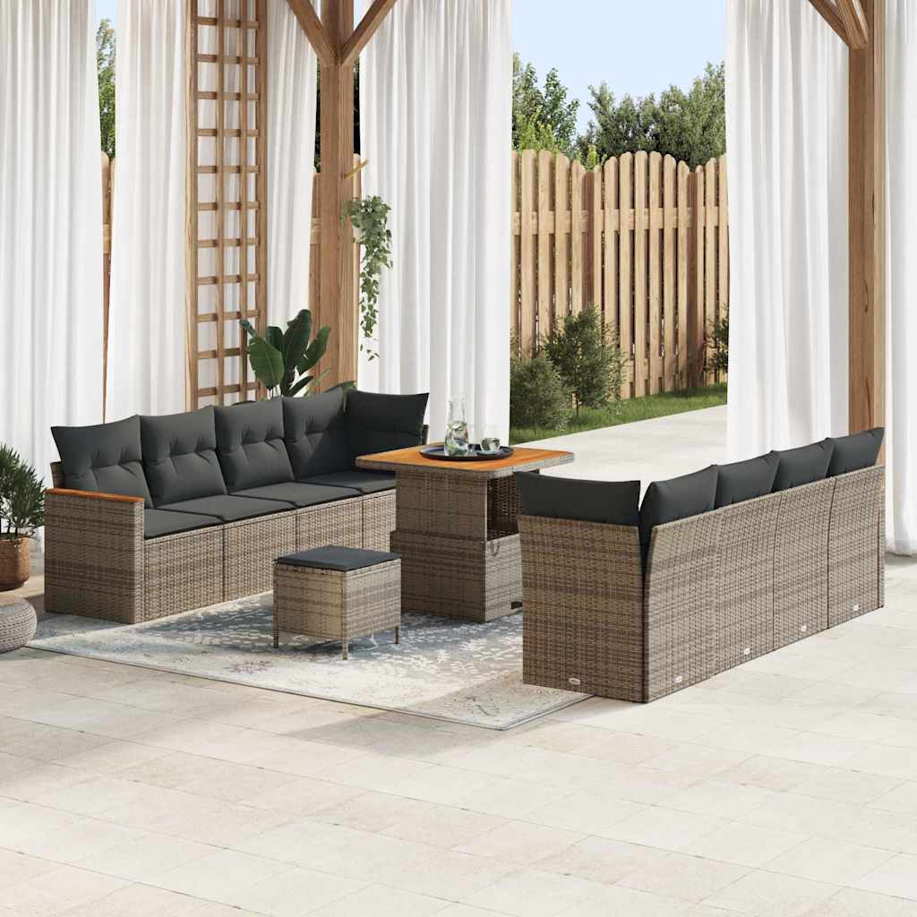 vidaXL Garten-Sofa-Set mit Kissen mit Speicher Schwarz Poly Rattan