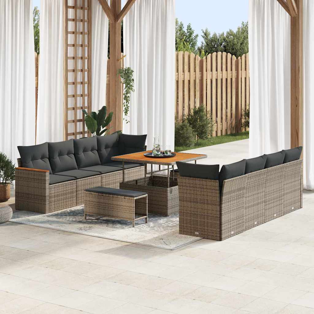 vidaXL Garten-Sofa-Set mit Kissen mit Speicher Schwarz Poly Rattan