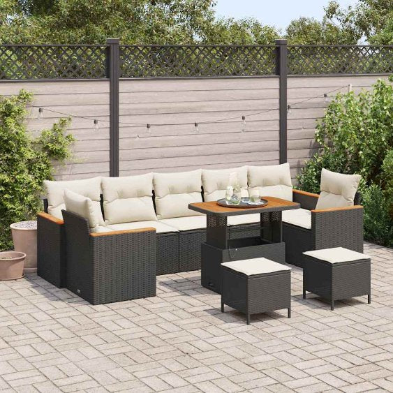 vidaXL Gartensofa-set mit Kissen 10 pcs Schwarz Poly Rattan