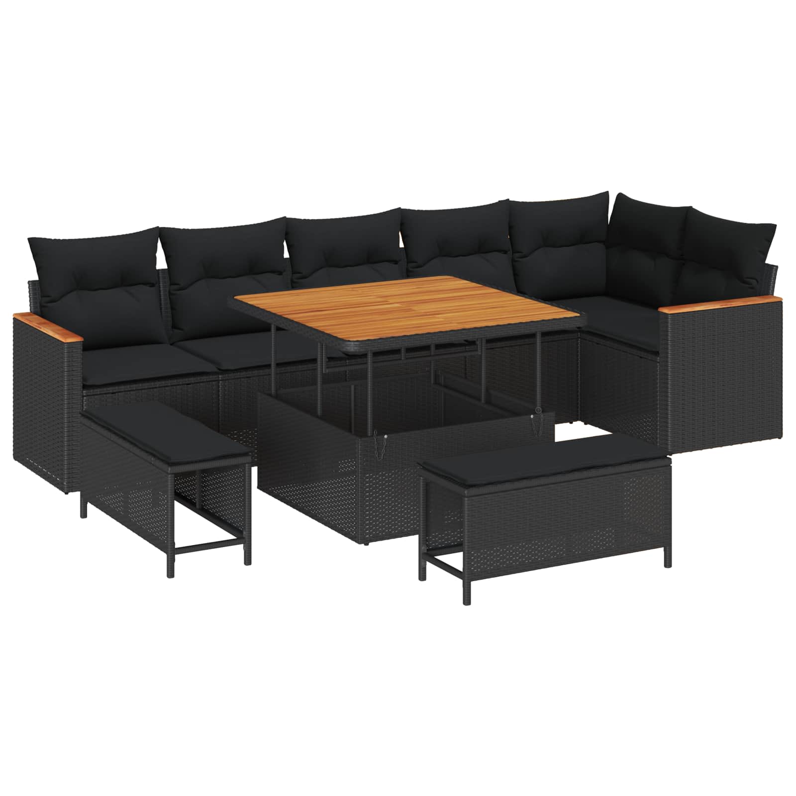 vidaXL Gartensofa-set mit Kissen 9 pcs Schwarz Poly Rattan