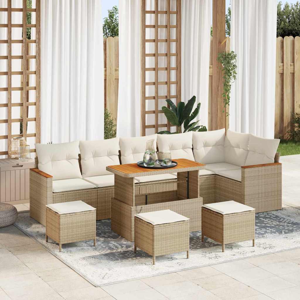 vidaXL Gartensofa-set mit Kissen 9 pcs Schwarz Poly Rattan