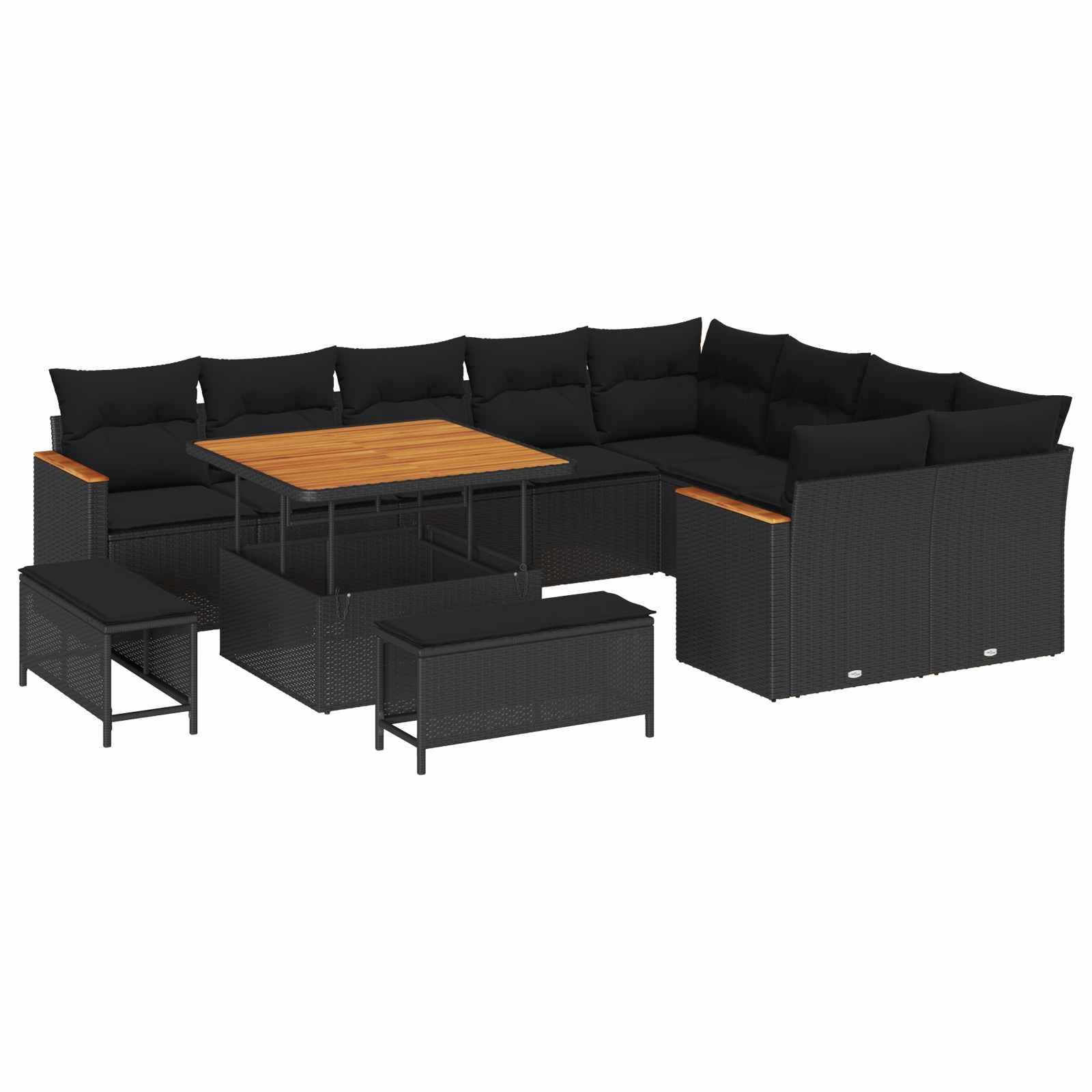 vidaXL Gartensofa-set mit Kissen mit Kissen 12 pcs Schwarz Poly Rattan