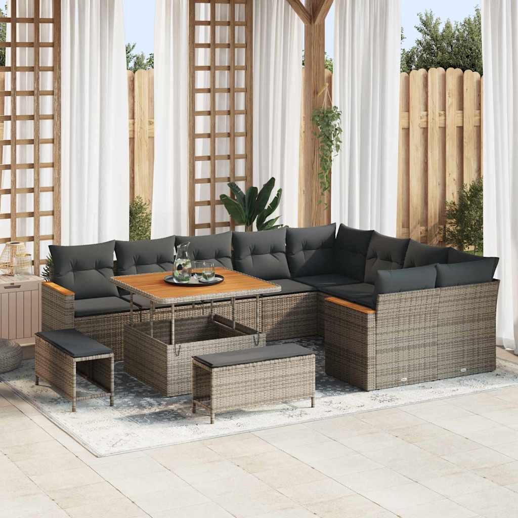 vidaXL Gartensofa-set mit Kissen mit Kissen 12 pcs Schwarz Poly Rattan