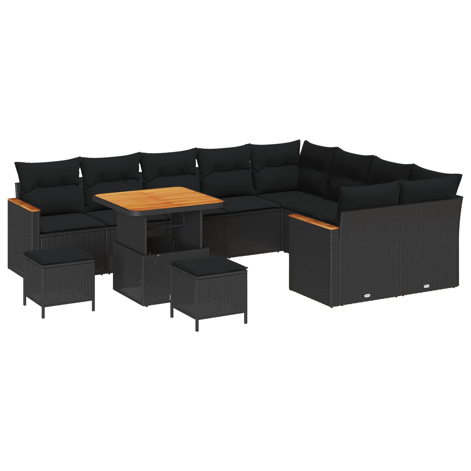 vidaXL Gartensofa-set mit Kissen mit Kissen 12 pcs Schwarz Poly Rattan