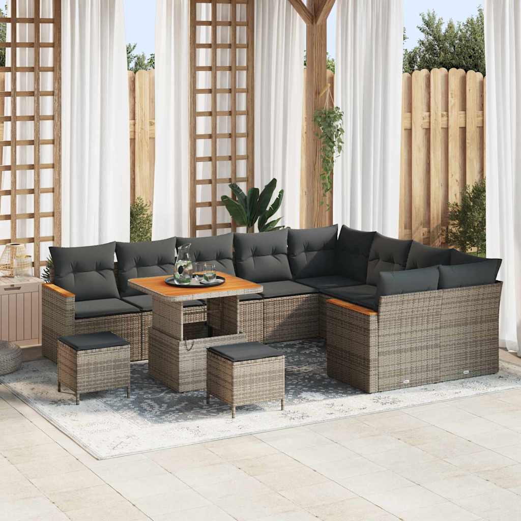 vidaXL Gartensofa-set mit Kissen mit Kissen 12 pcs Schwarz Poly Rattan