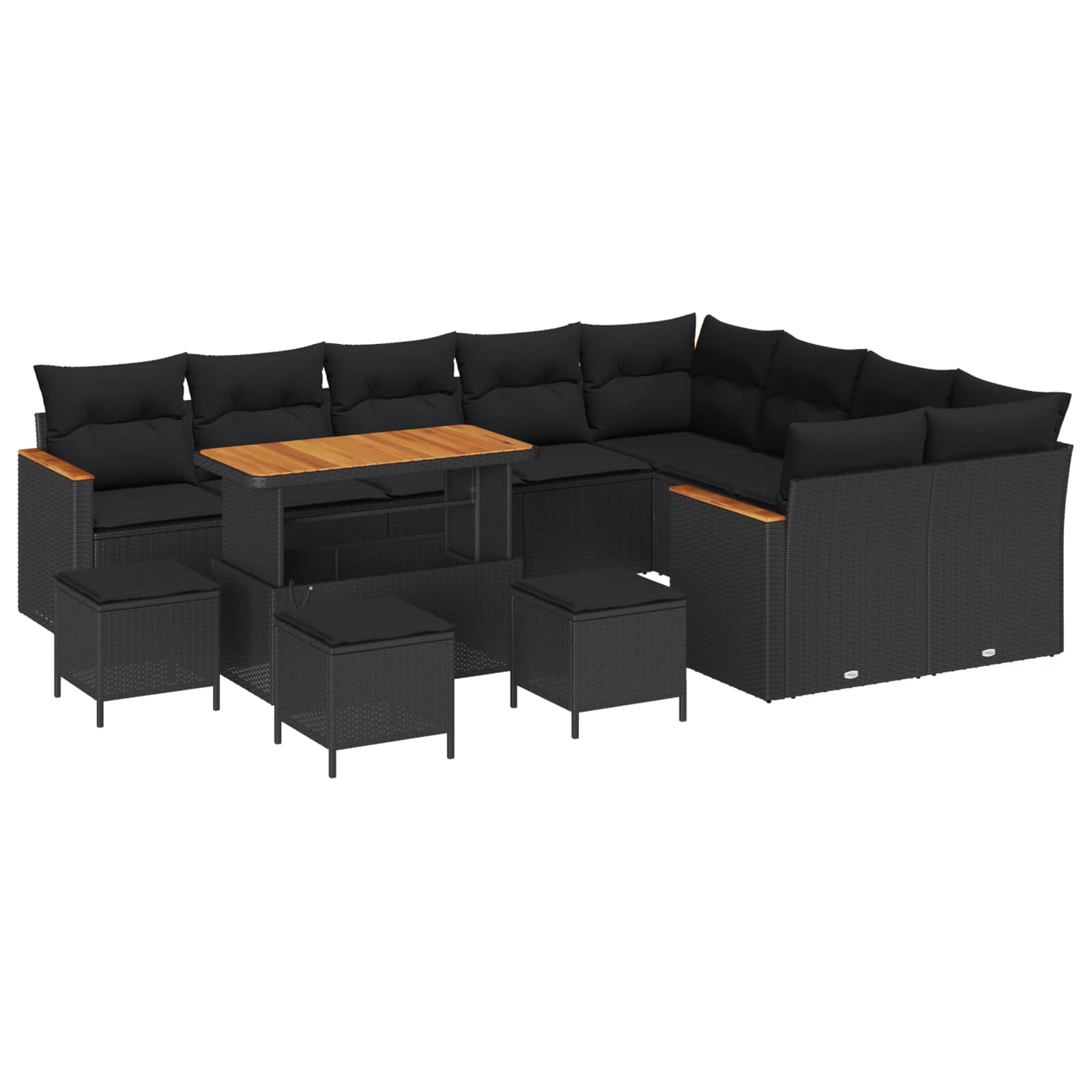 vidaXL Gartensofa-set mit Kissen mit Kissen 12 pcs Schwarz Poly Rattan