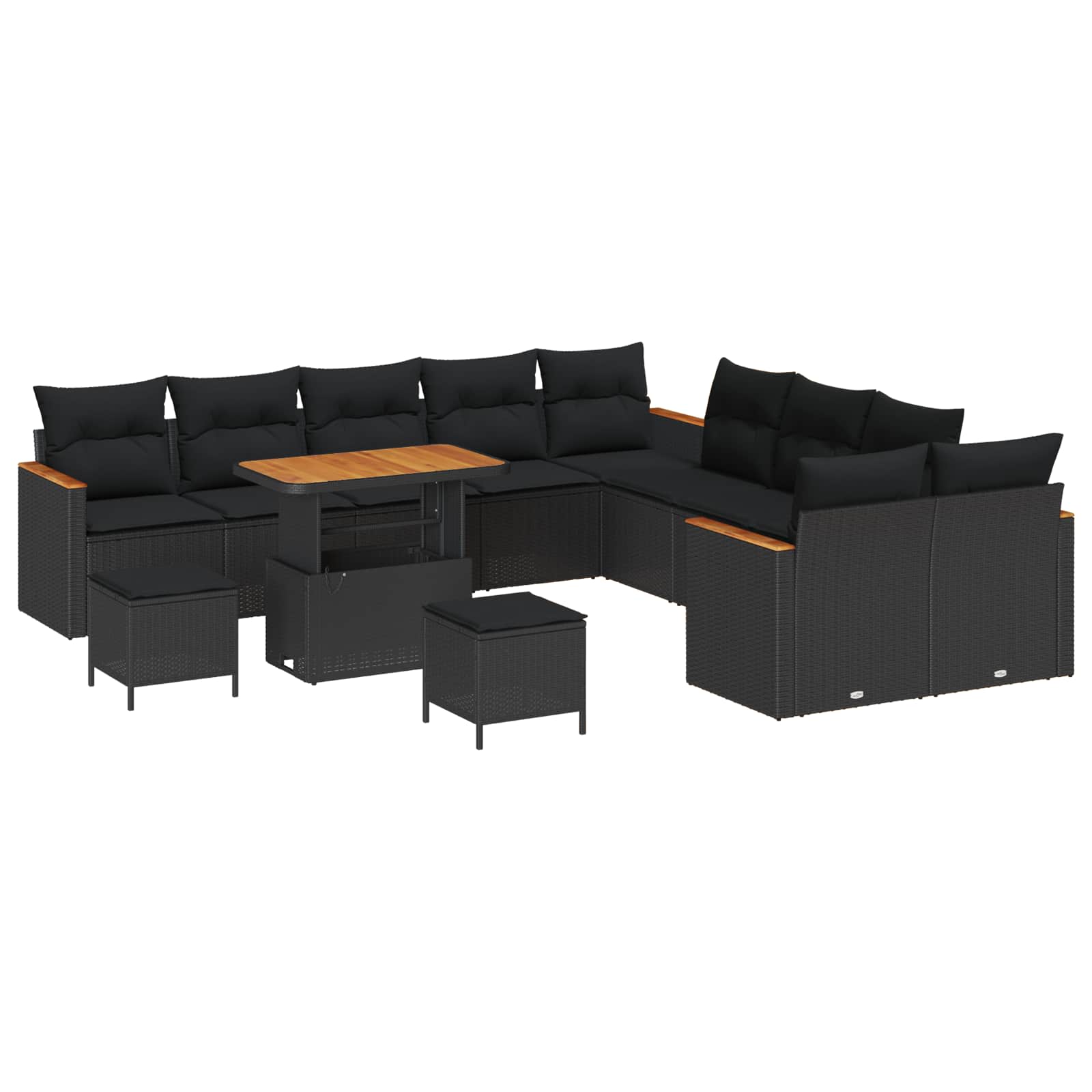 vidaXL Gartensofa-set mit Kissen 13 pcs Schwarz Poly Rattan