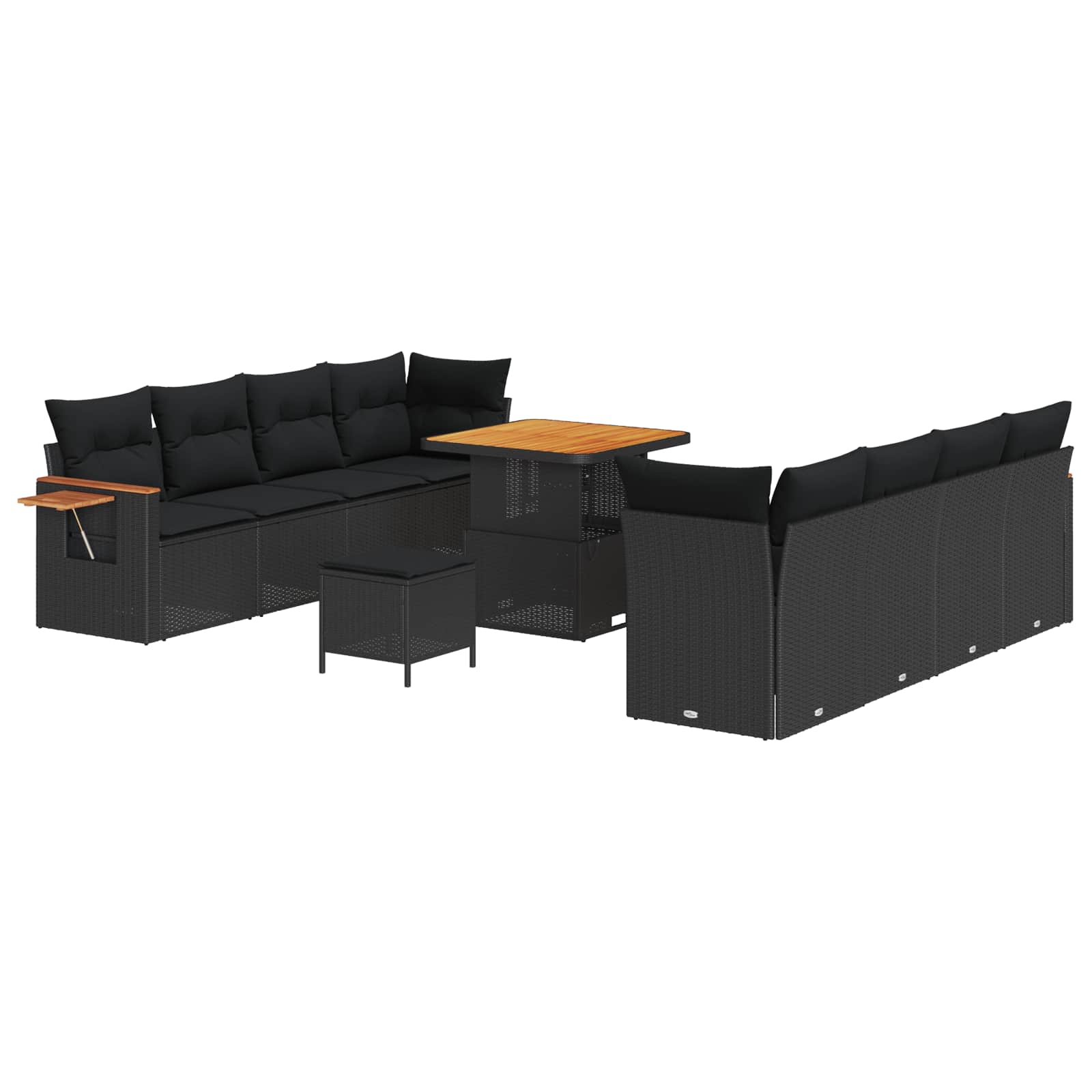 vidaXL Garten-Sofa-Set mit Kissen mit Speicher Schwarz Poly Rattan