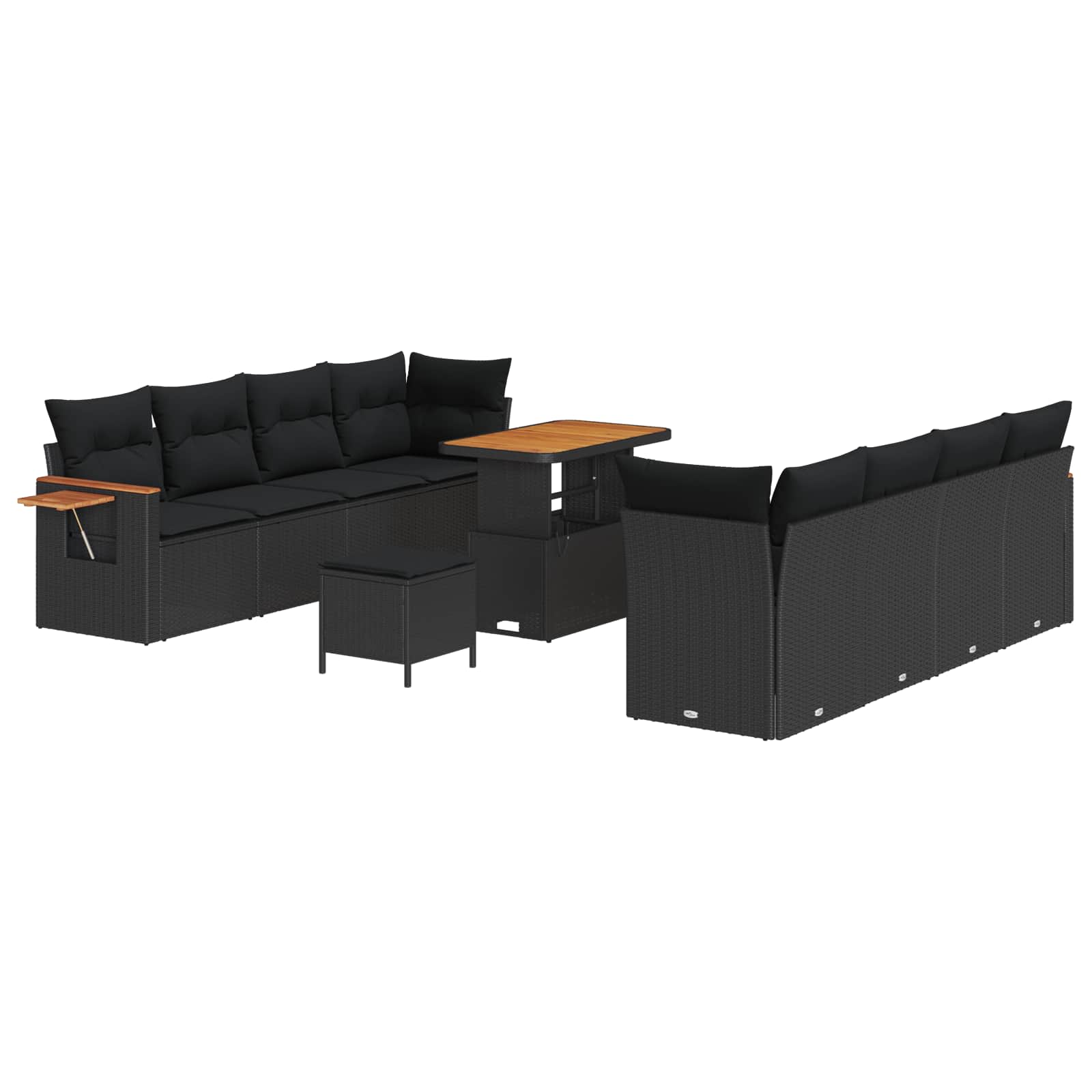 vidaXL Garten-Sofa-Set mit Kissen mit Speicher Schwarz Poly Rattan