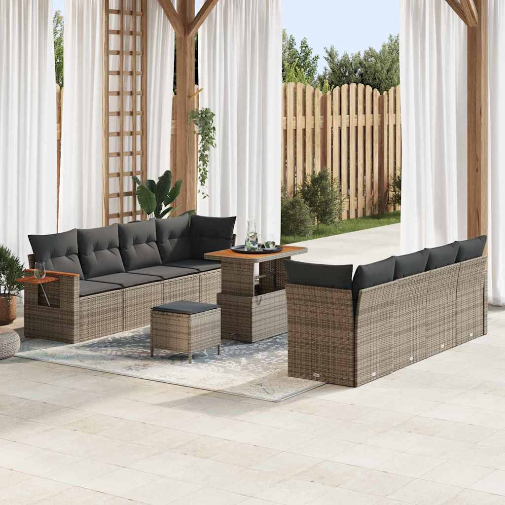 vidaXL Garten-Sofa-Set mit Kissen mit Speicher Schwarz Poly Rattan
