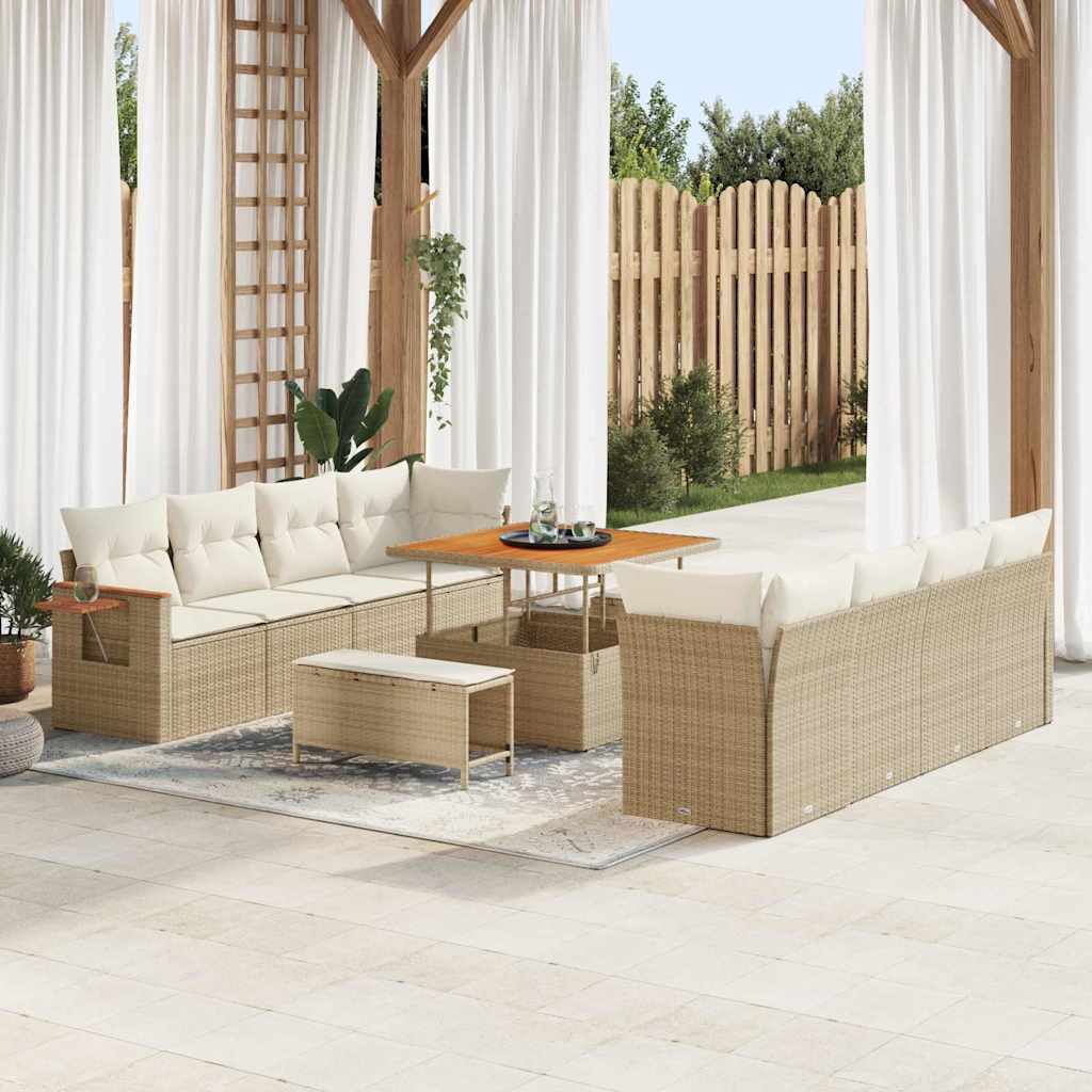vidaXL Garten-Sofa-Set mit Kissen mit Speicher Schwarz Poly Rattan