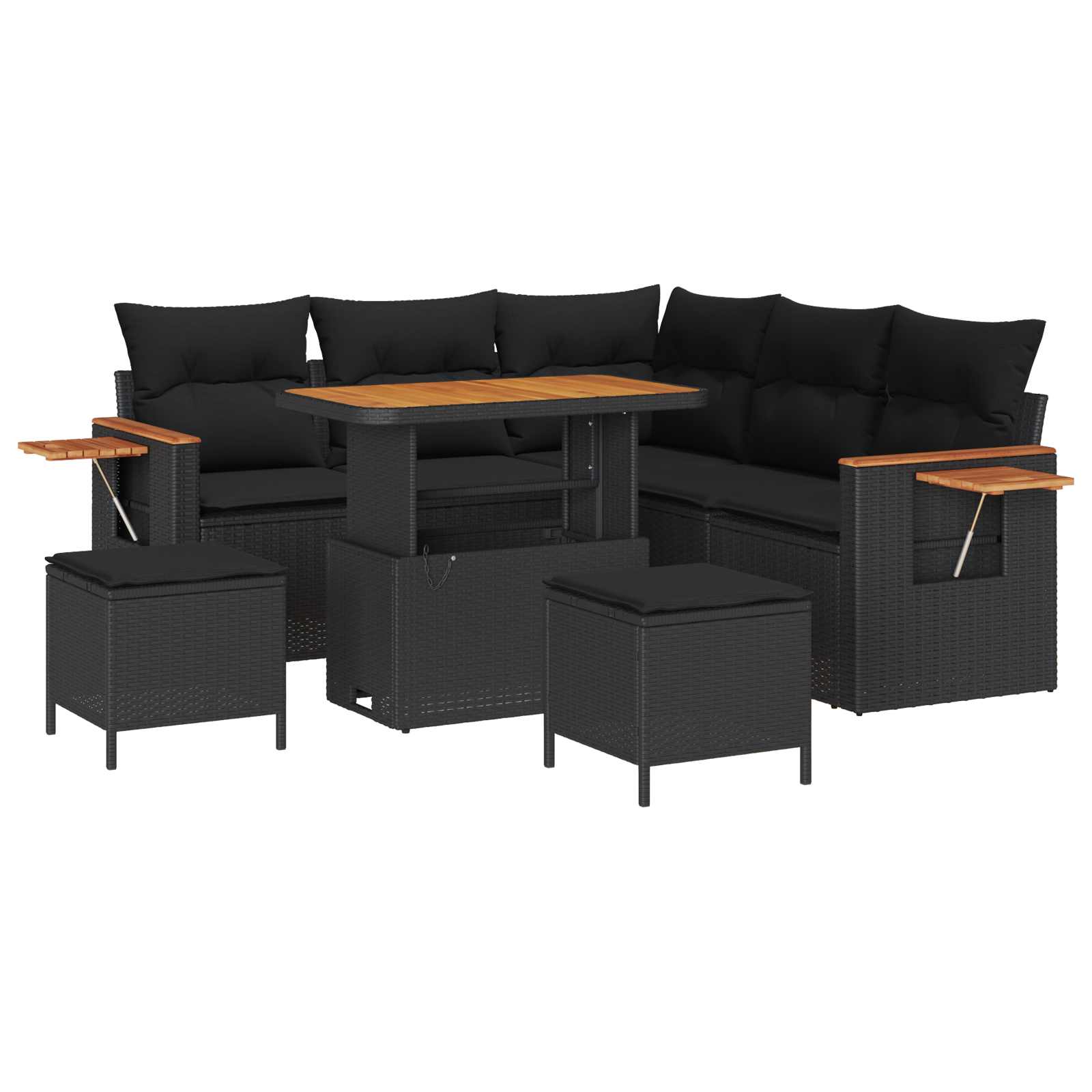 vidaXL Garten-Sofa-Set mit Kissen mit Speicher Schwarz Poly Rattan