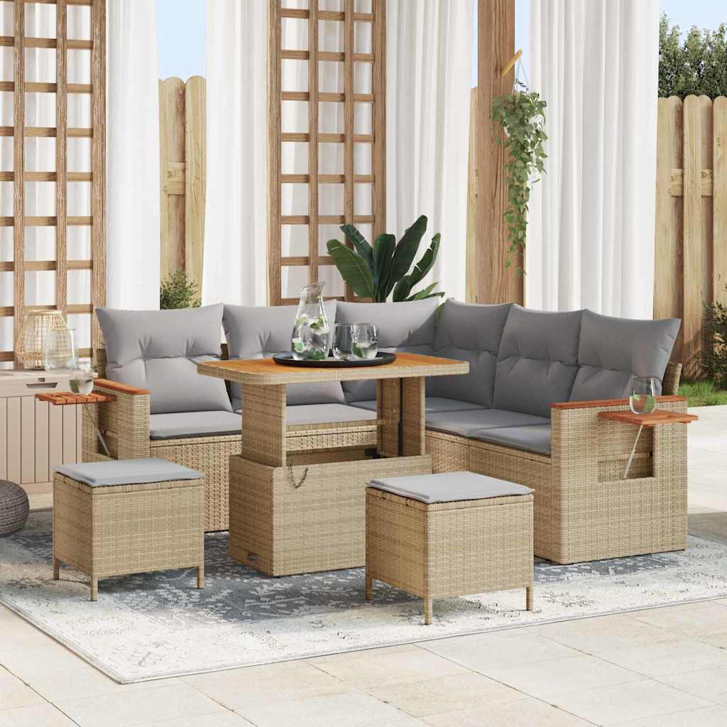 vidaXL Garten-Sofa-Set mit Kissen mit Speicher Schwarz Poly Rattan