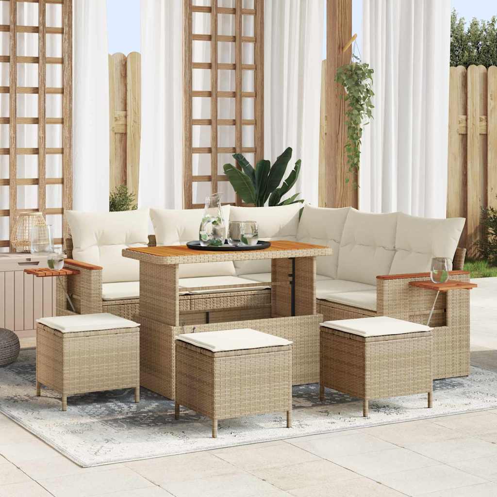 vidaXL Garten-Sofa-Set mit Kissen mit Speicher Schwarz Poly Rattan