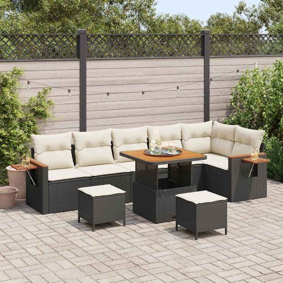 vidaXL Gartensofa-set mit Kissen 11 pcs Schwarz Poly-Rattan