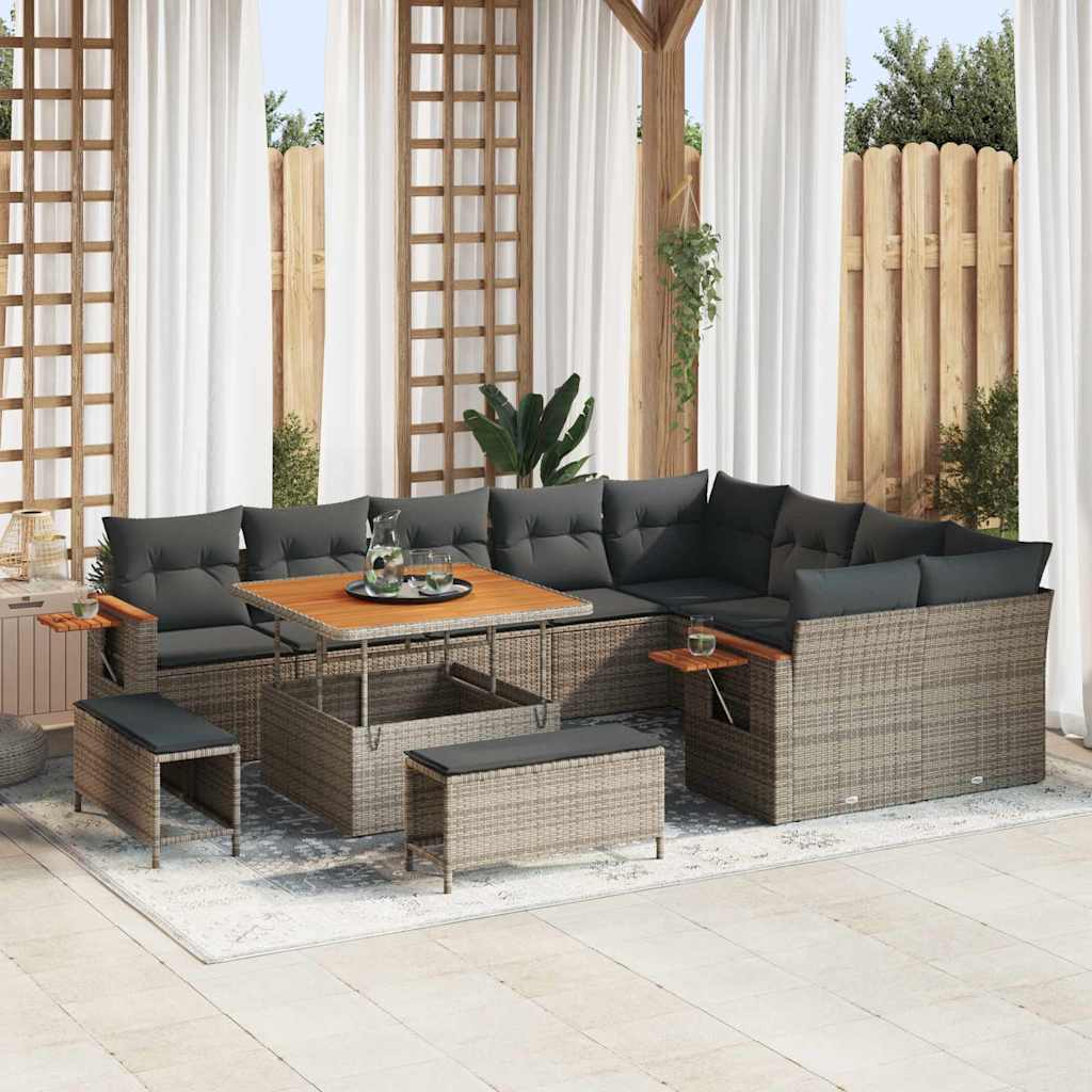 vidaXL Garten-Sofa-Set mit Kissen mit Speicher Schwarz Poly Rattan