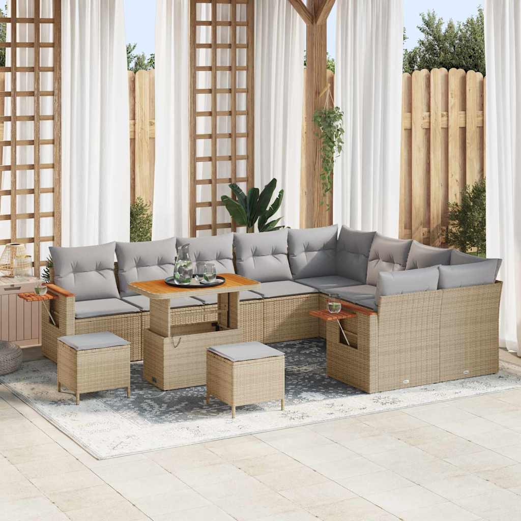 vidaXL Garten-Sofa-Set mit Kissen mit Speicher Schwarz Poly Rattan
